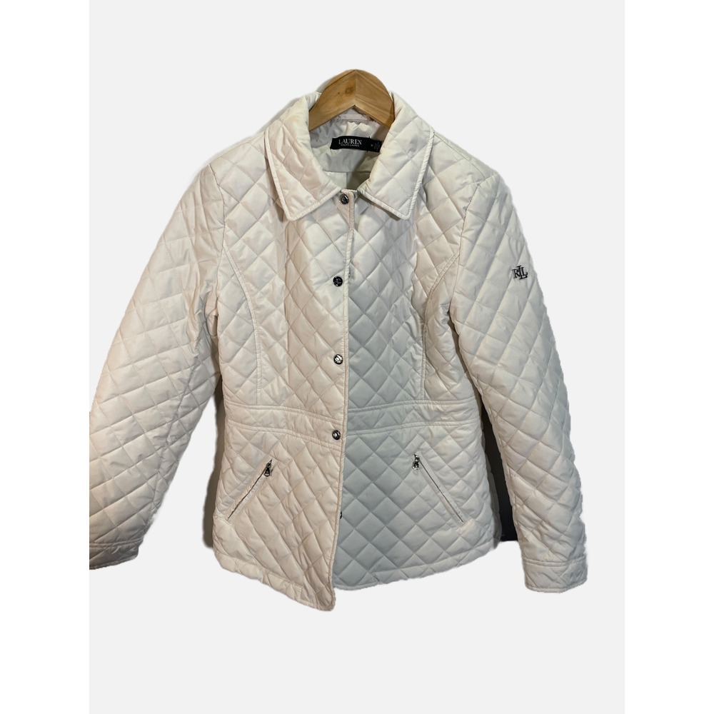 Lauren Ralph Lauren Quilted Jacket Women M White Diamond Puffer Equestrian
